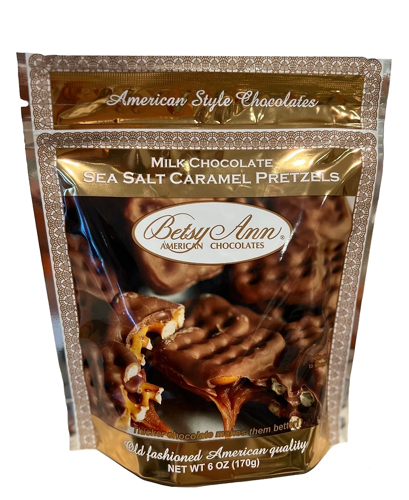 Betsy Ann Chocolates Classic Sea Salt Caramel Pretzels, 4 Pack