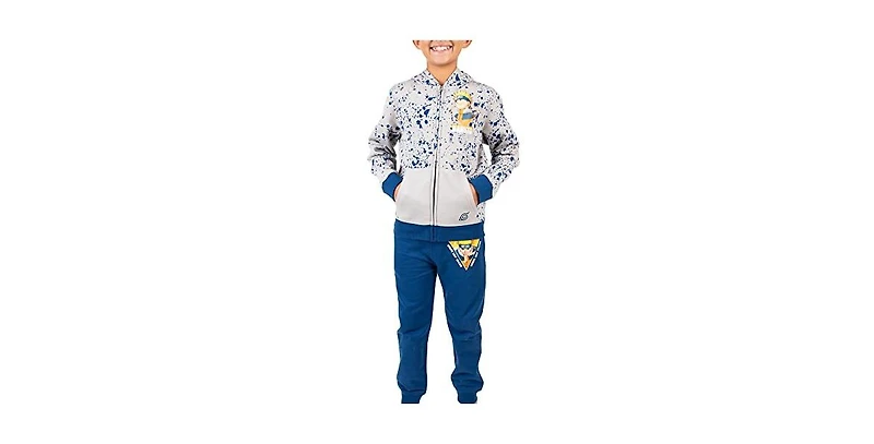 Naruto Boys Classic Youth Gray Zip Hoodie and Navy Jogger Pants