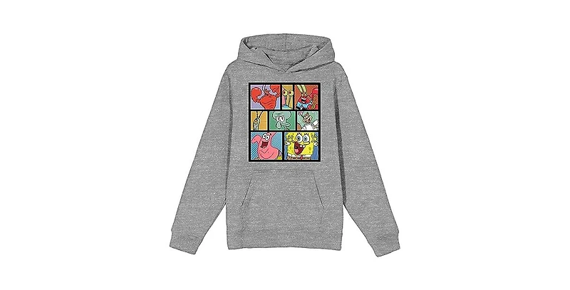 SpongeBob SquarePants Men's Character Block Long Sleeve Athletic Heather Adult Hooded Sweatshirt