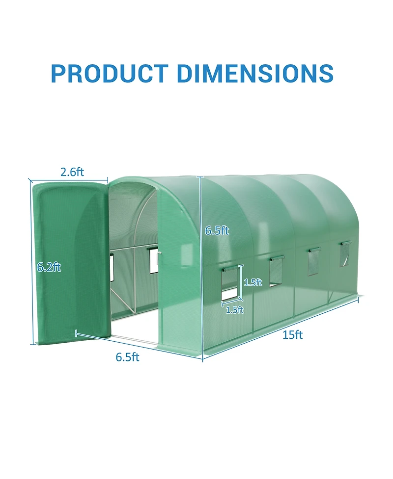 Gaomon Galvanized Steel 15x7x7FT Walk in Greenhouses for Outdoors with Pe Cover and Door for Gardening, Vegetables