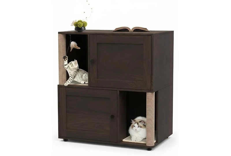 Gaomon Cat Litter Box Enclosure for 2 Cats, Double Hidden Litter Box Furniture Cabinet with 2 Scratch Mat and Scratch Post