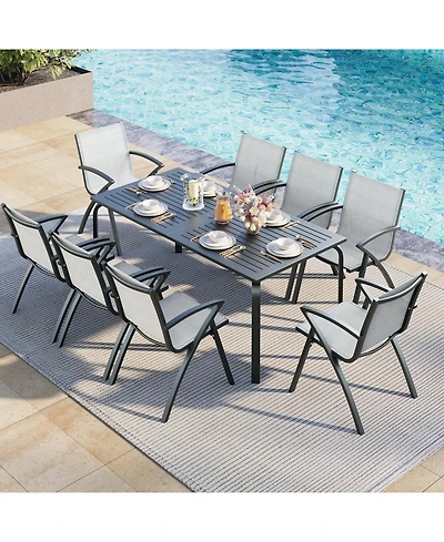 homfan Outdoor Aluminum Patio Dining Table with Slatted Top and 2.0 in. Umbrella Hole, Rectangle Table for Patio and Garden