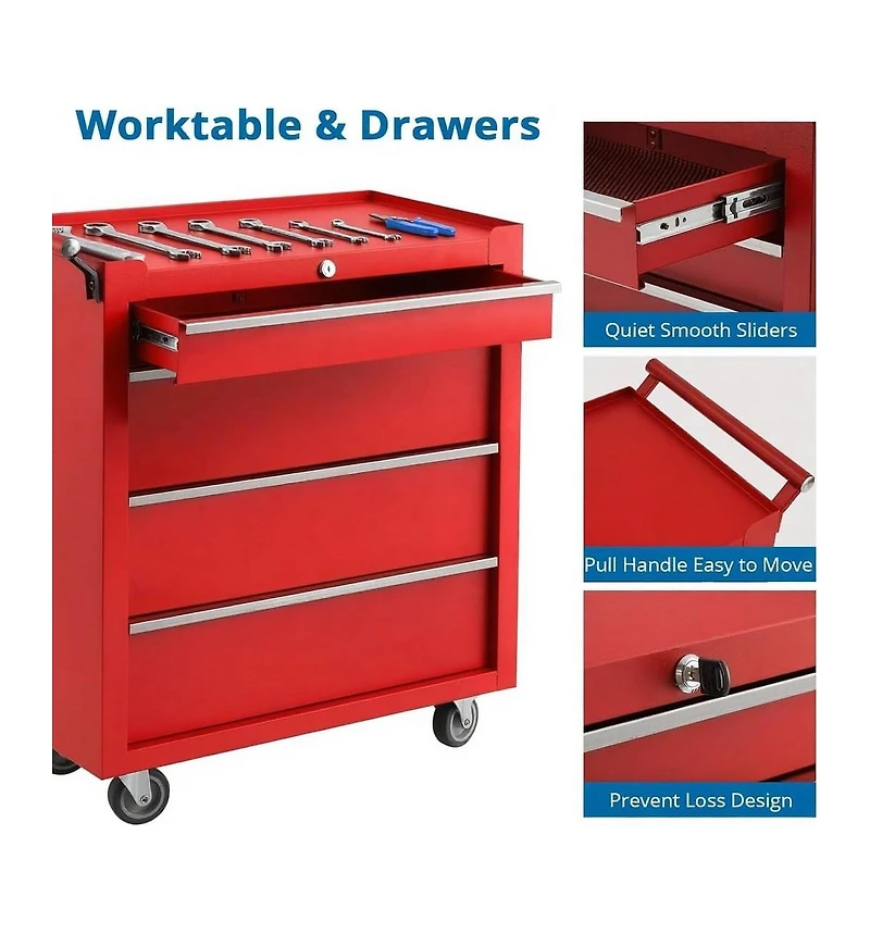 Gaomon 4-Drawer Portable Tool Storage Cart, Rolling Tool Chest Cabinet, Lockable Toolbox Organizer