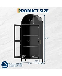 Gaomon 73" Tall Arched Metal Storage Cabinet with Glass Doors, Modern Freestanding Pantry Cabinet for Kitchen, Dining Room, Living Room