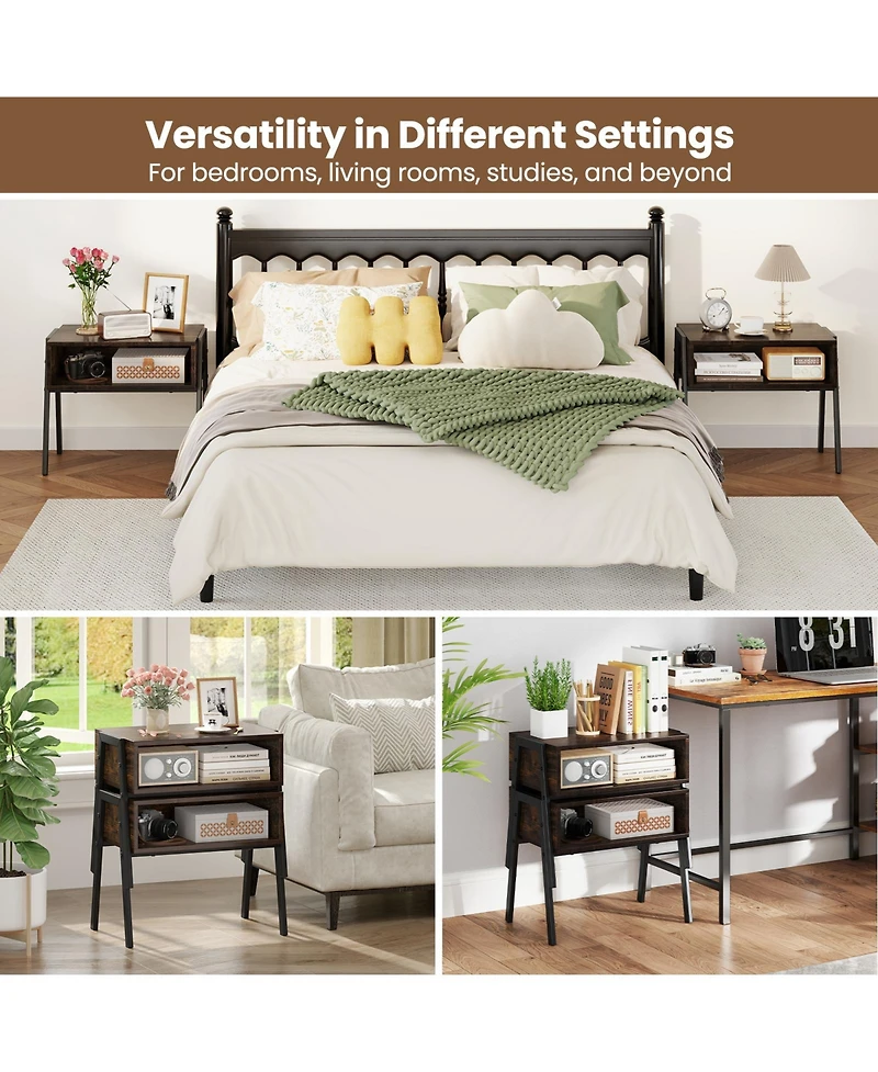 Gymax 2PCS Stackable End Table Night Stand Bedside Table Shelf Accent Table