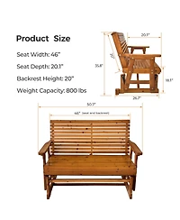 Mega Casa Wooden Patio Glider with High Roll Back and Deep Contoured Seat, Solid Fir Wood, 2-Seater, Heavy Duty 800 Lbs, 4 Ft.