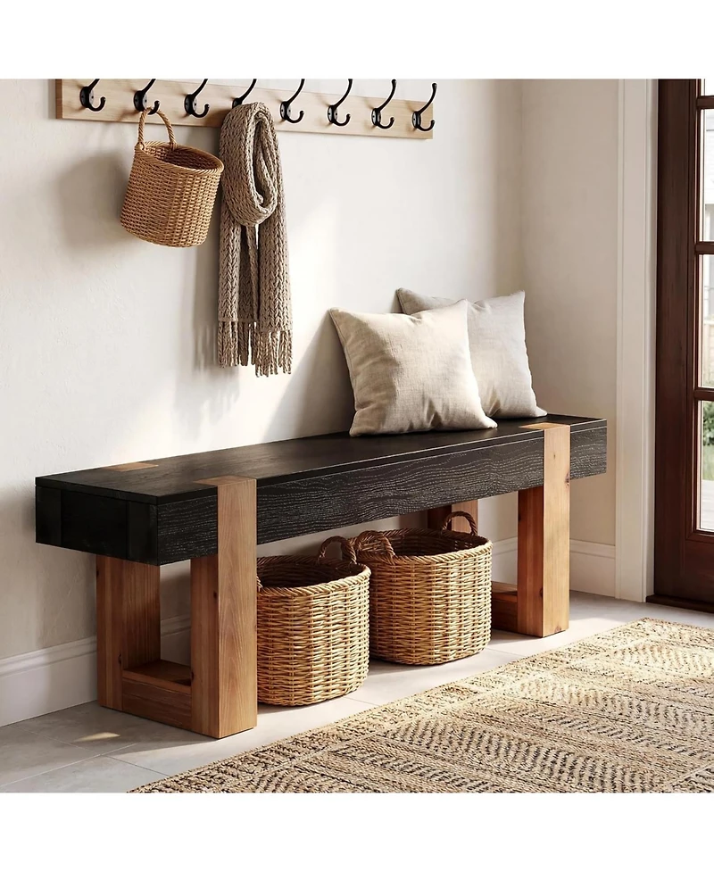 Tribesigns Solid Wood Bench, 55" Farmhouse Wooden Entryway Bench with Sturdy Legs, End of Bed Bench Seats