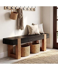 Tribesigns Solid Wood Bench, 55" Farmhouse Wooden Entryway Bench with Sturdy Legs, End of Bed Bench Seats