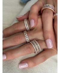 Suzy Levian Sterling Silver Cubic Zirconia Double Row Baguette Wide Eternity Band