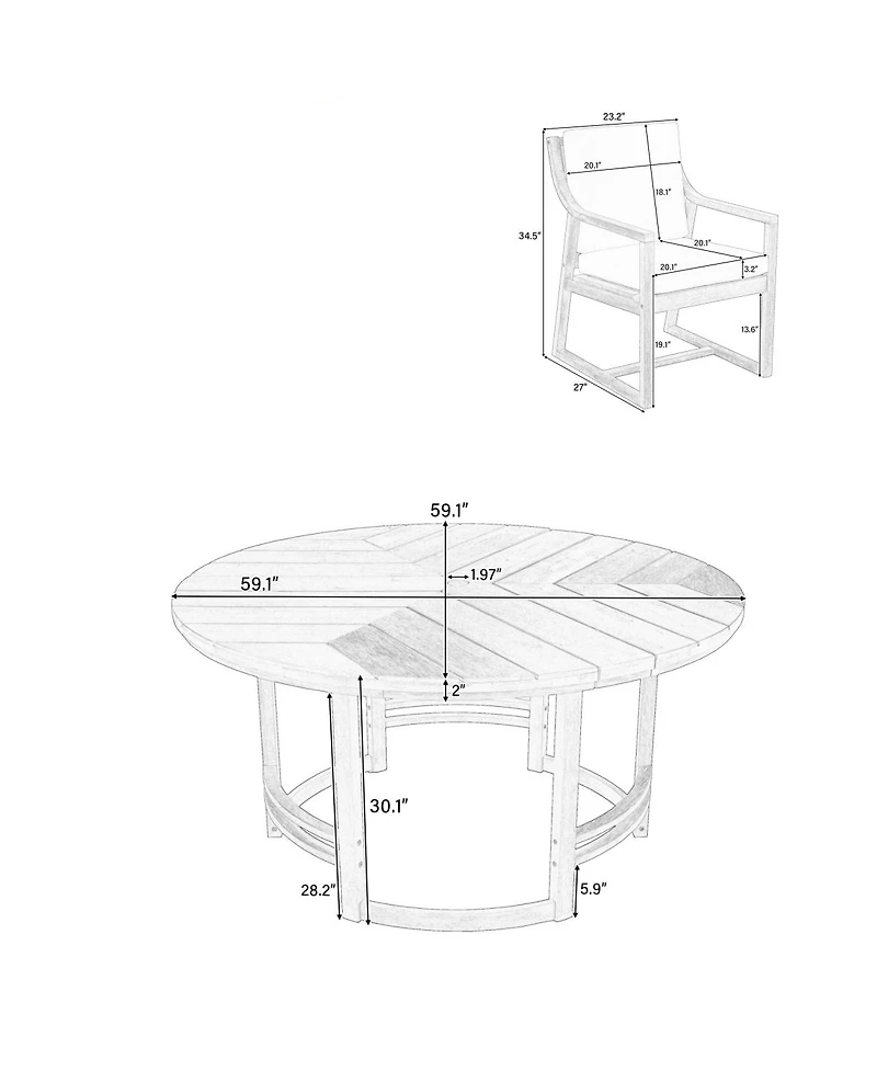 Asagikoiai 5-Piece Acacia Wood Outdoor Patio Dining Set with Round Table and Chairs