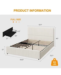 homfan Upholstered Platform Bed Frame with Headboard and 2 Storage Drawers, Wood Slat Support