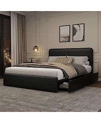 homfan Upholstered Platform Bed Frame with Headboard and 2 Storage Drawers, Wood Slat Support