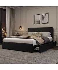homfan Upholstered Platform Bed Frame with Headboard and 2 Storage Drawers, Wood Slat Support