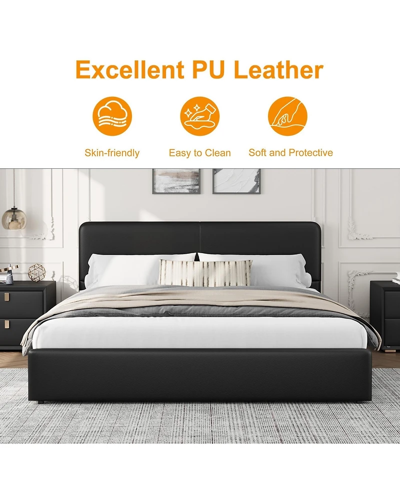 homfan Upholstered Platform Bed Frame with Headboard and 2 Storage Drawers, Wood Slat Support