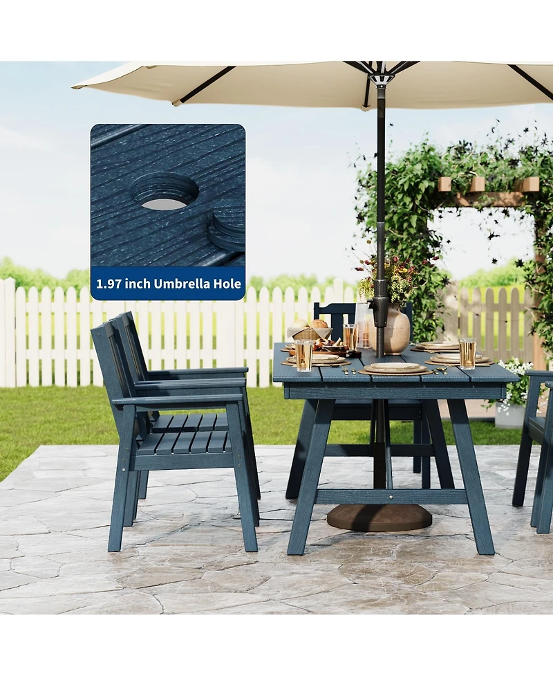 GarveeLife Outdoor Dining Table Set for 6, 7-Piece Patio Hdpe Slatted Table and Chairs Set with Umbrella Hole, All-Weather for Backyard