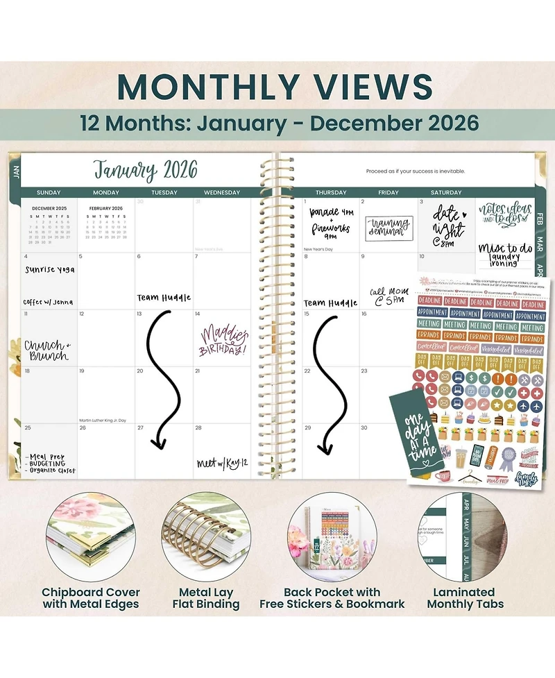 Gnuadz 2026 Hardcover Planner Weekly Monthly Stickers Tabs