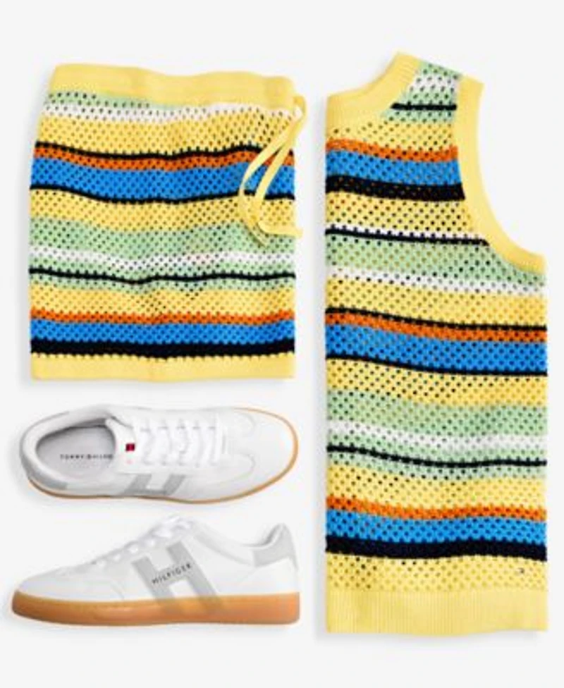 Tommy Hilfiger Womens Crochet Cotton Sleeveless Sweater Crochet Cotton Shorts