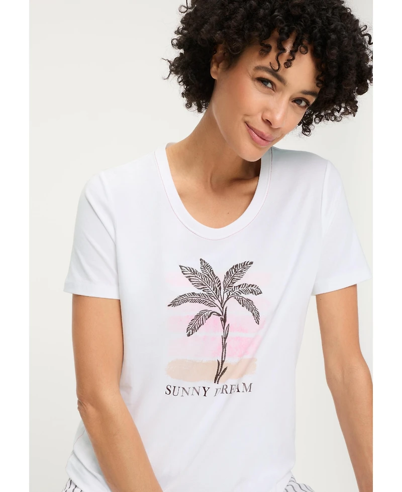 Olsen Women's Embroidered Placement Print T-Shirt