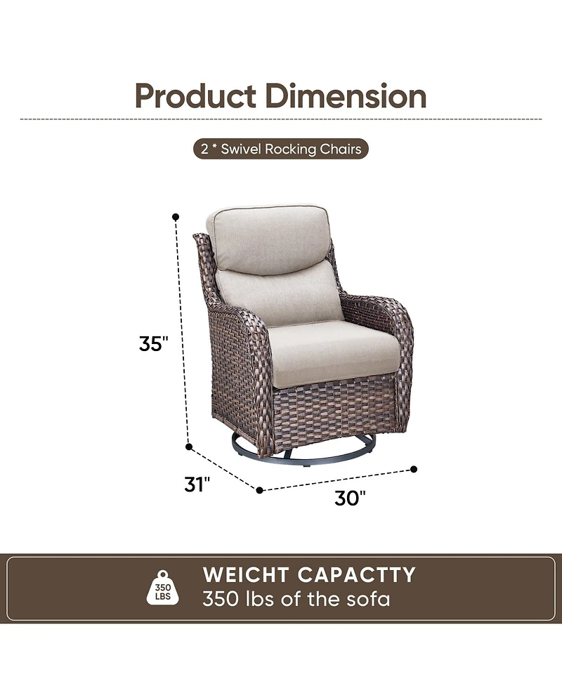 Pocassy Outdoor Swivel Rocker Patio Chairs-High Back Wicker Chairs Set of 2,Pe Chair Furniture Sets with 5in Cushions