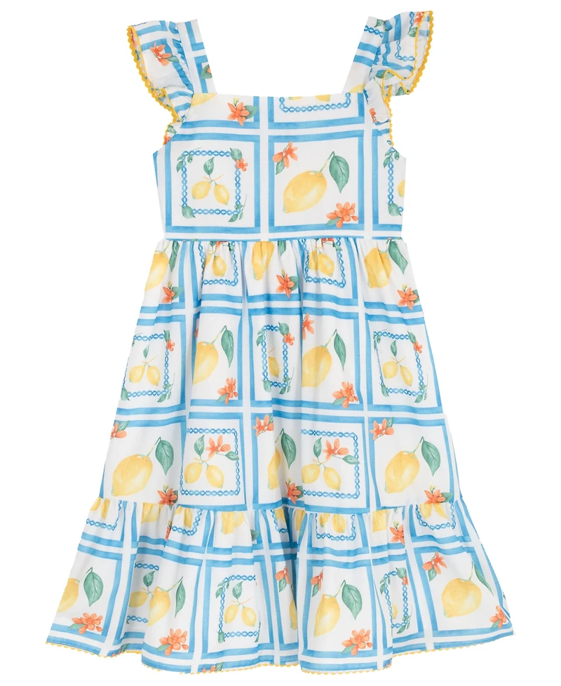Rare Editions Girls' 2T-6X Printed Flutter-Sleeve Two-Tier Skirt Dress