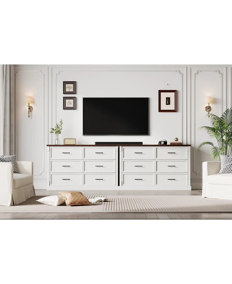 homfan 6-Drawer Dresser for Bedroom, Farmhouse Chest of Drawers with Metal Handles, Wide Storage Cabinet Living Room Hallway