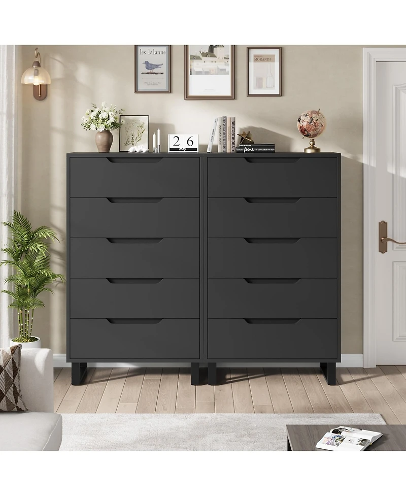 homfan 5 Dresser for Bedroom, 50" Tall Dresser, Freestanding Vertical Drawer with Storage, Wooden Closet Chest Storage Living Room, Hallway