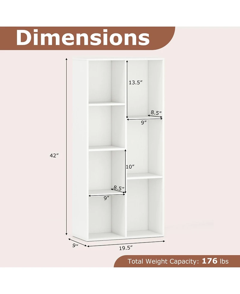 Gymax 7-Cube Bookcase Vertical or Horizontal Freestanding Bookshelf with 7 Compartments