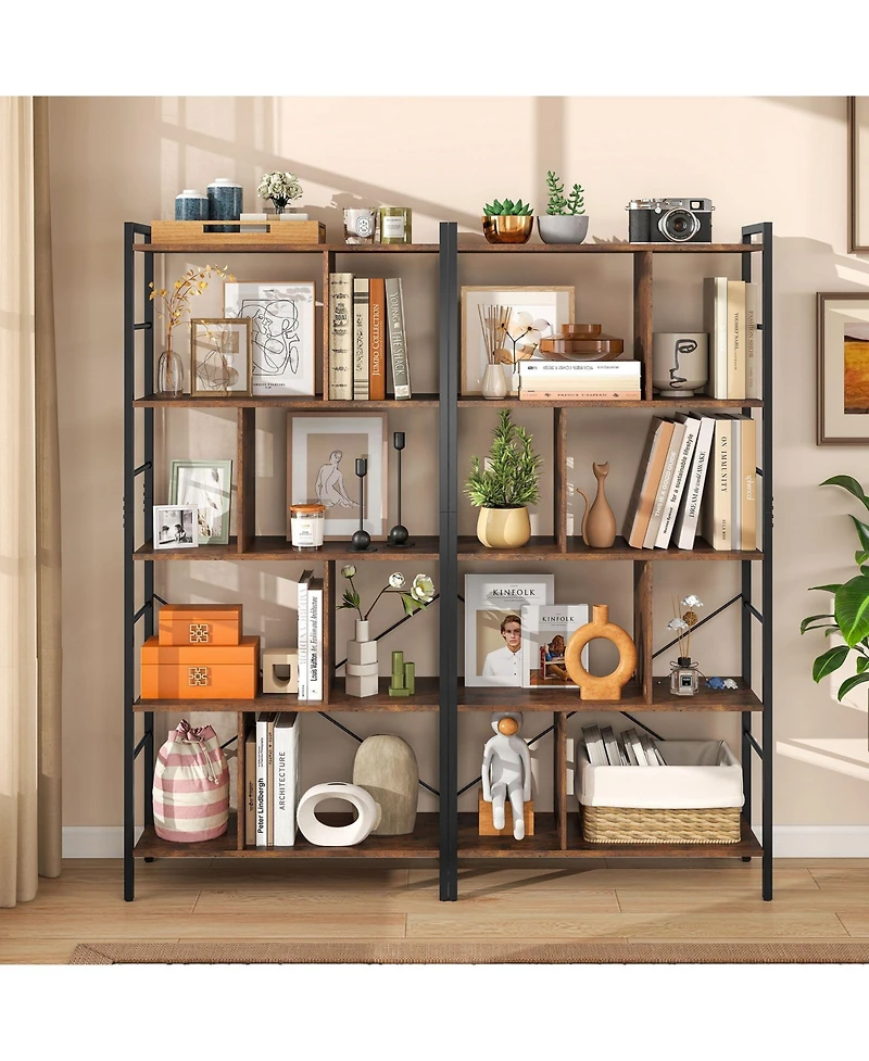 Gymax 2 pieces 61'' 5-Tier Bookshelf with Metal Frame 2 Anti-Tipping Devices for Living Room