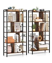 Gymax 2 pieces 61'' 5-Tier Bookshelf with Metal Frame 2 Anti-Tipping Devices for Living Room