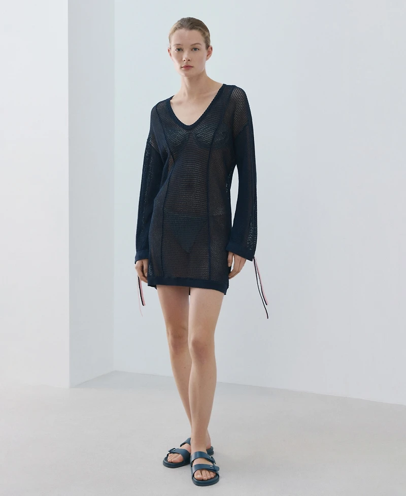Mango Women's Mesh Long Sleeve Dress