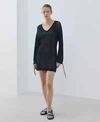 Mango Women's Mesh Long Sleeve Dress