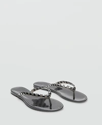 Mango Women's Vinyl Straps Studded Sandals