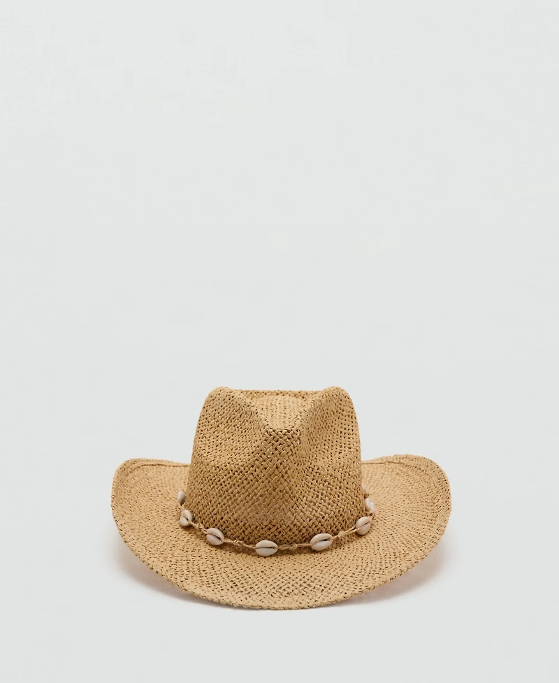 Mango Women's Shells Detail Natural-Fiber Hat