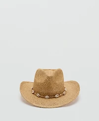 Mango Women's Shells Detail Natural-Fiber Hat