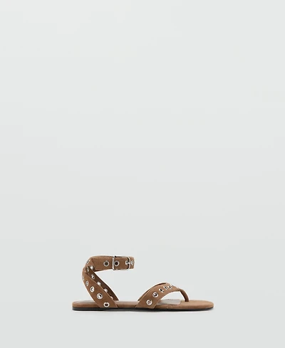 Mango Women's Eyelet Straps Leather Sandals
