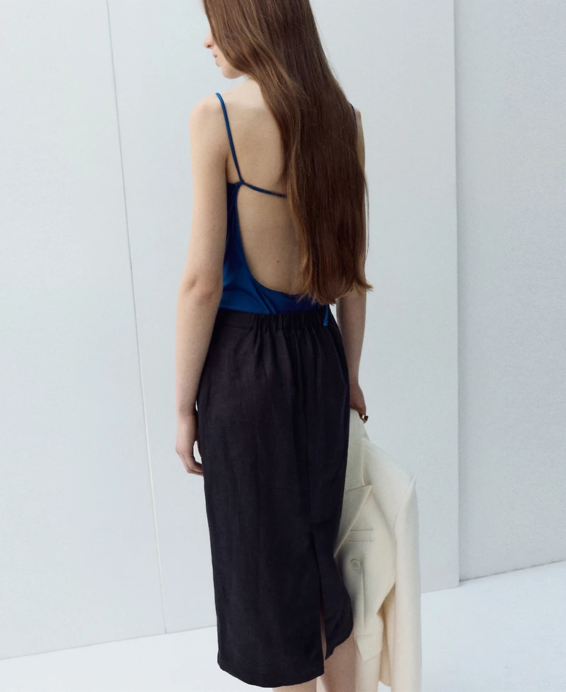 Mango Women's Linen Midi Skirt