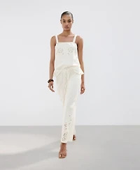 Mango Women's Openwork-Embroidered Palazzo Pants