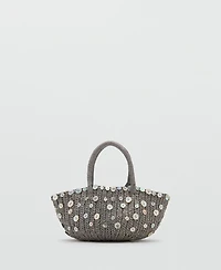Mango Women's Buttons Natural-Fiber Handbag