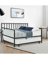 Gymax Twin Trundle DayBed With 4 Casters Mattress Platform Bed Sofa