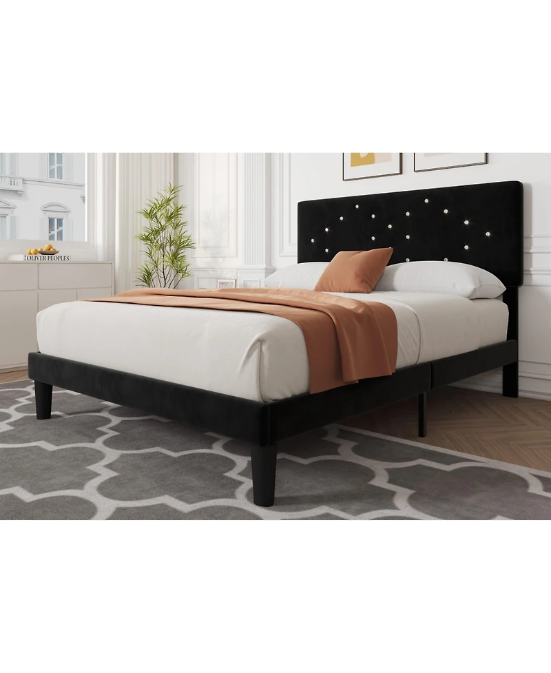 homfan Upholstered Platform Bed Frame with Button Tufted Headboard and Underbed Storage, Wood Slat Support
