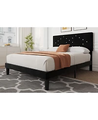 homfan Upholstered Platform Bed Frame with Button Tufted Headboard and Underbed Storage, Wood Slat Support