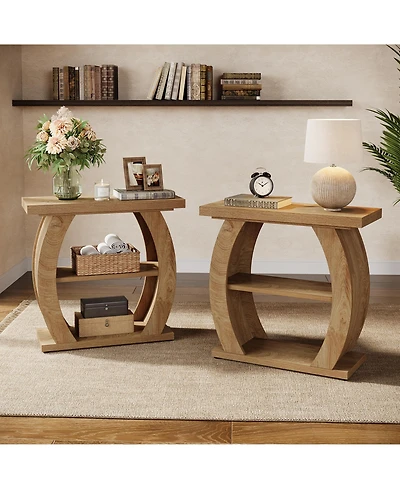 Tribesigns 3-Tier Side Table with Curved Frame Set of 2, Farmhouse Narrow Bedside Table, Wooden End Table