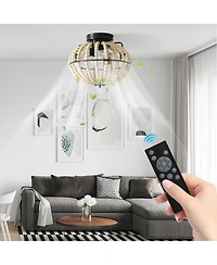 Clihome 18 inch Ceiling Fan with Light, Flush Mount Caged Ceiling Fan, Rustic Low Profile Fan Light Fixture