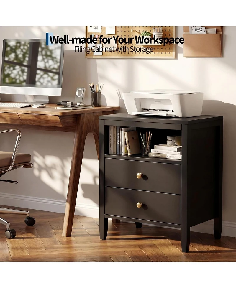 gaomon Wood Nightstand with Charging Station