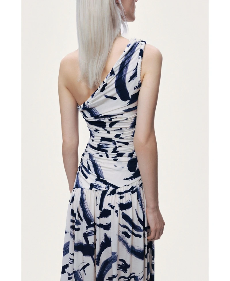 Nocturne Women's Printed One-Shoulder Draped Midi Dress
