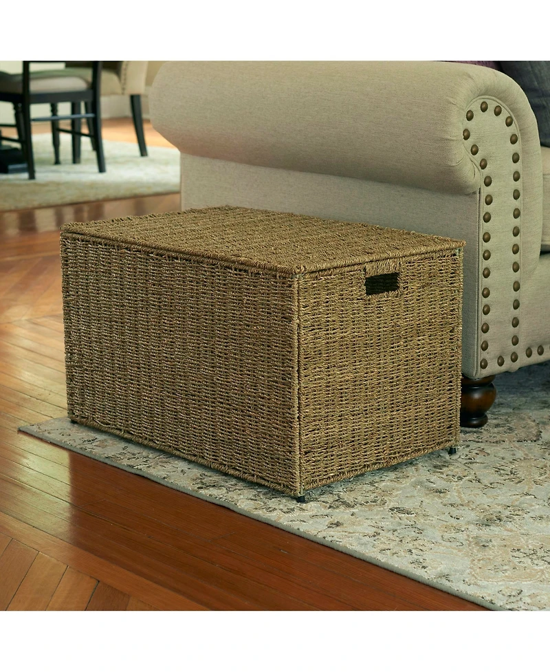 Household Essentials Large Woven Paper Rope Storage Chest with Hinged Lid and Integrated Handles
