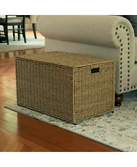 Household Essentials Large Woven Paper Rope Storage Chest with Hinged Lid and Integrated Handles