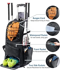 Furlihong 60L Rolling Baseball Bag - Youth Equipment Holds 4 Bats, Shoe Compart & Fence Hook, for Boys Girls 8+