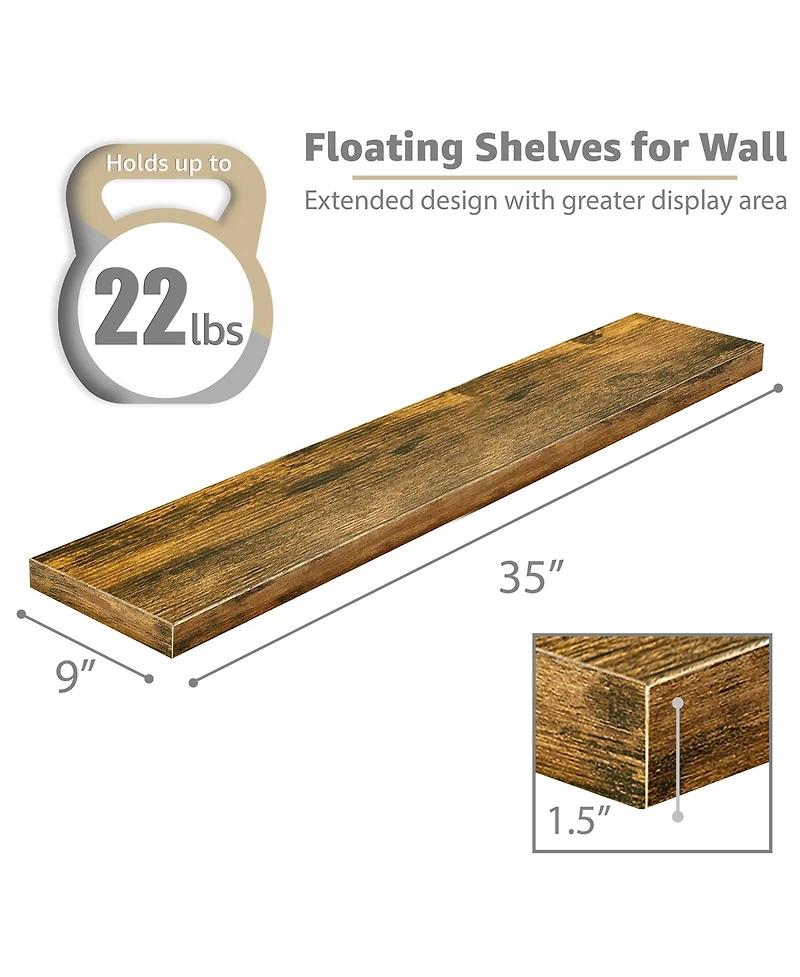 Sorbus 3 Pack 35 Inch Long Floating Wall Shelves - for Bathroom, Bedroom, Living Room