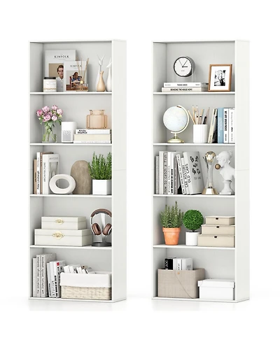 Gymax 2 Pieces 5-Tier Bookshelf Open Bookcase Freestanding Display Shelf Storage Organizer